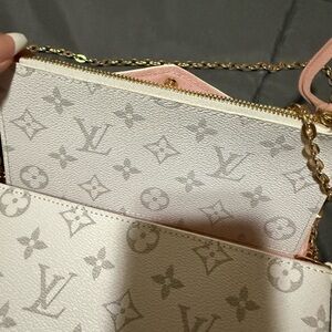 Monogram White and Pink Clutch